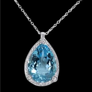 Luxe 🆕 Blue Topaz 24 ct. & White Topaz 1/2 ct, 18”L Pendant w/ Sterling Silver 🎁